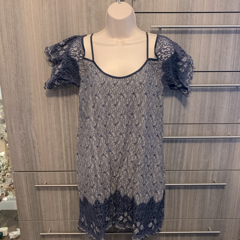 Navy blue lace overlay dress